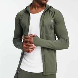 ASOS 4505 Muscle Fit Training Hoodie Men M Olive Green Full Zip Athletic Jacket